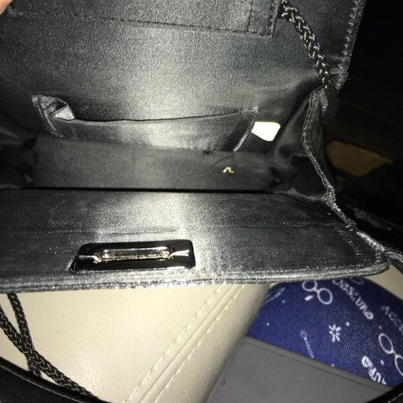 Square Satin Black Formal Purse Top Closure Hand or Shoulder Bag - Picture 7 of 7
